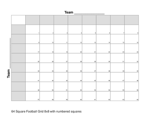 64 Square Football Grid 8x8 with numbered squares