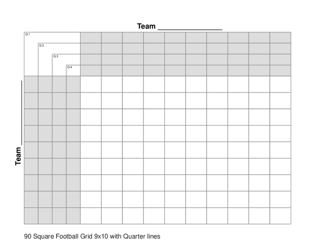 90 Square Football Grid 9x10 with Quarter lines