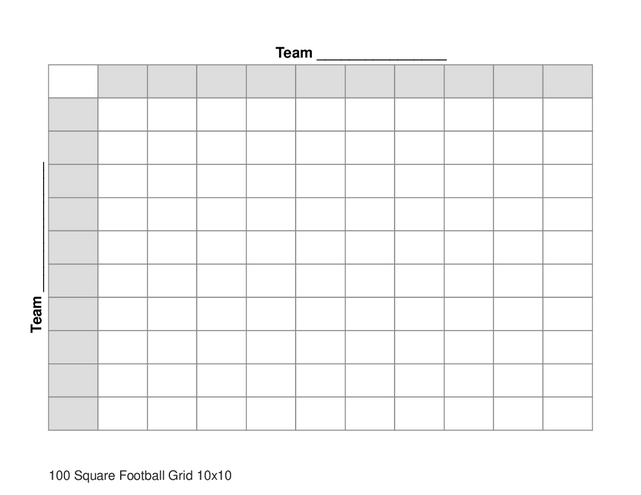 100 Square Football Grid 10x10