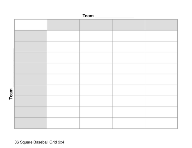 36 Square Baseball Grid 9x4