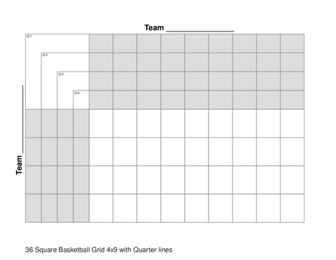 36 Square Basketball Grid 4x9 with Quarter lines