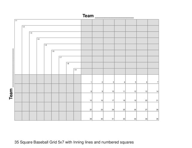 35 Square Baseball Grid 5x7 with Inning lines and numbered squares