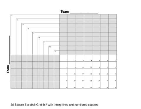 35 Square Baseball Grid 5x7 with Inning lines and numbered squares
