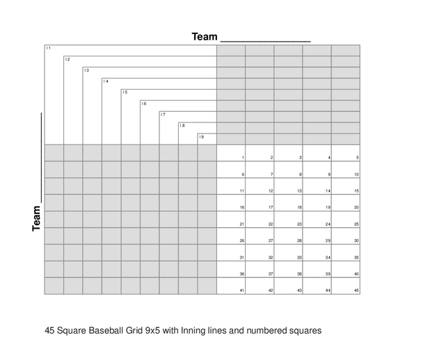 45 Square Baseball Grid 9x5 with Inning lines and numbered squares