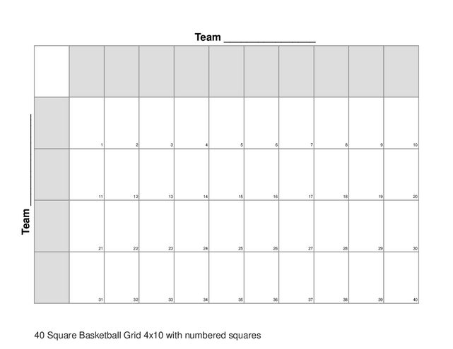 40 Square Basketball Grid 4x10 with numbered squares