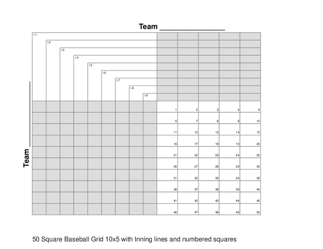50 Square Baseball Grid 10x5 with Inning lines and numbered squares