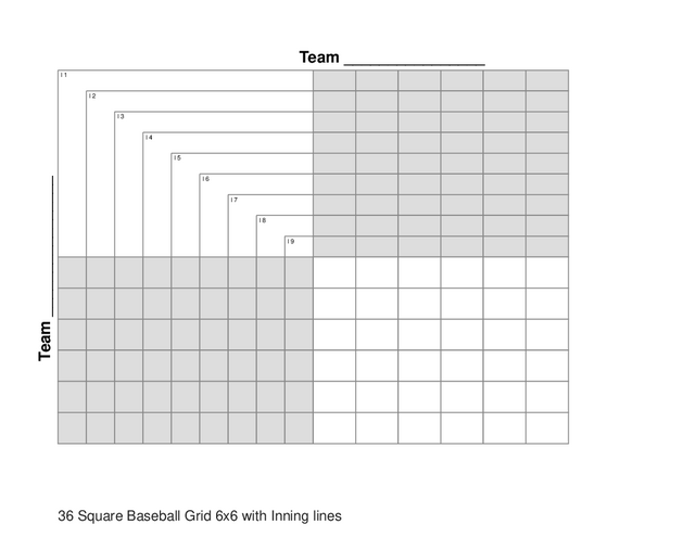 36 Square Baseball Grid 6x6 with Inning lines