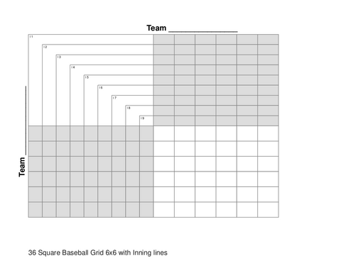 36 Square Baseball Grid 6x6 with Inning lines