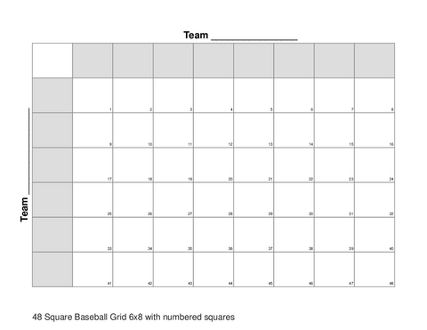 48 Square Baseball Grid 6x8 with numbered squares