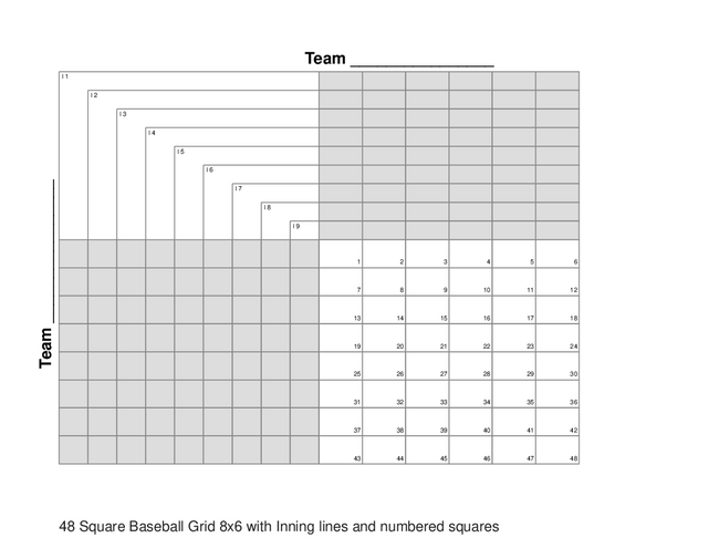 48 Square Baseball Grid 8x6 with Inning lines and numbered squares