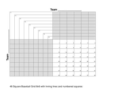 48 Square Baseball Grid 8x6 with Inning lines and numbered squares