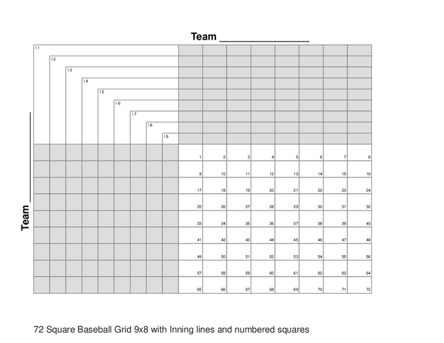 72 Square Baseball Grid 9x8 with Inning lines and numbered squares