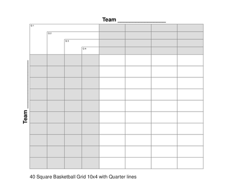 40 Square Basketball Grid 10x4 with Quarter lines