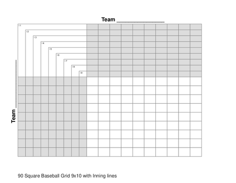 90 Square Baseball Grid 9x10 with Inning lines