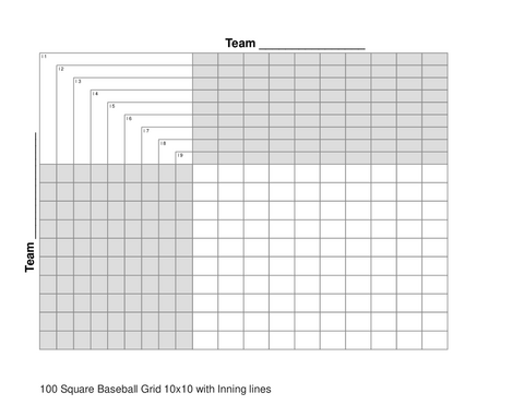 100 Square Baseball Grid 10x10 with Inning lines