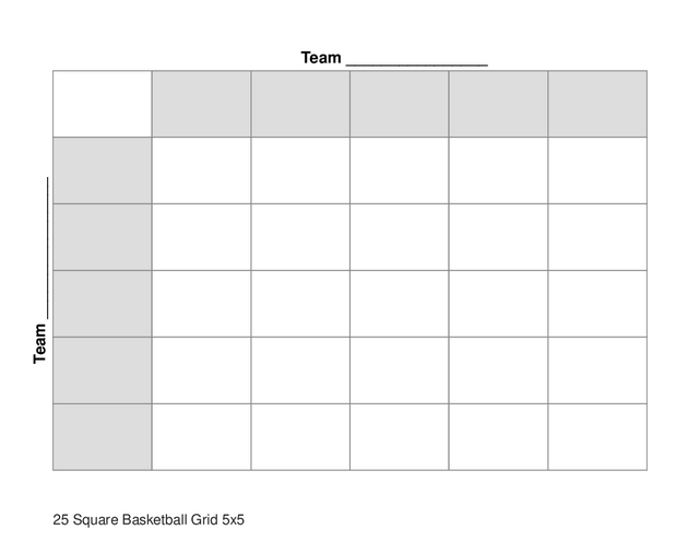 25 Square Basketball Grid 5x5