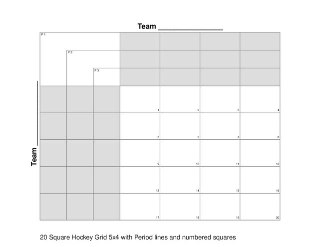 20 Square Hockey Grid 5x4 with Period lines and numbered squares