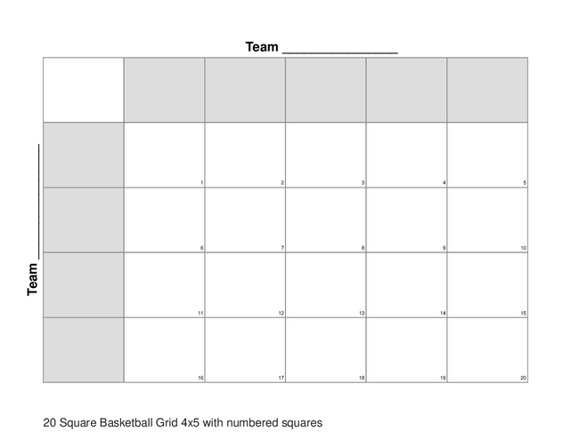 20 Square Basketball Grid 4x5 with numbered squares