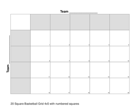 20 Square Basketball Grid 4x5 with numbered squares