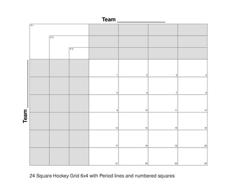 24 Square Hockey Grid 6x4 with Period lines and numbered squares