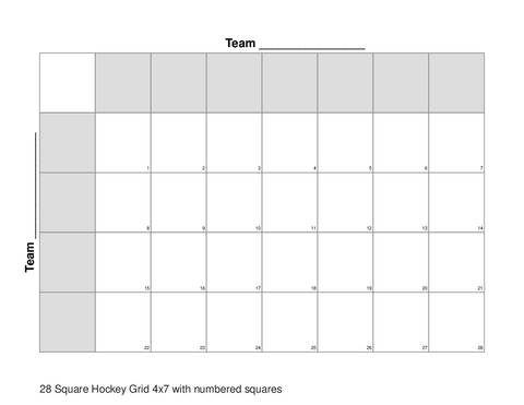 28 Square Hockey Grid 4x7 with numbered squares