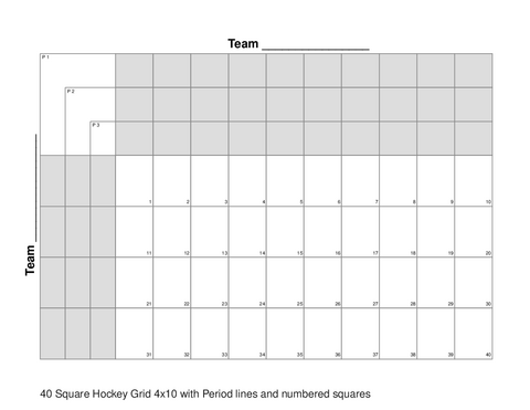40 Square Hockey Grid 4x10 with Period lines and numbered squares