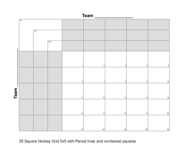 25 Square Hockey Grid 5x5 with Period lines and numbered squares