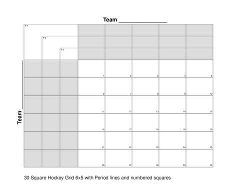 30 Square Hockey Grid 6x5 with Period lines and numbered squares