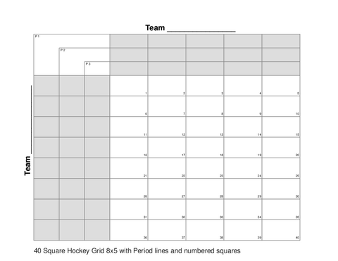 40 Square Hockey Grid 8x5 with Period lines and numbered squares