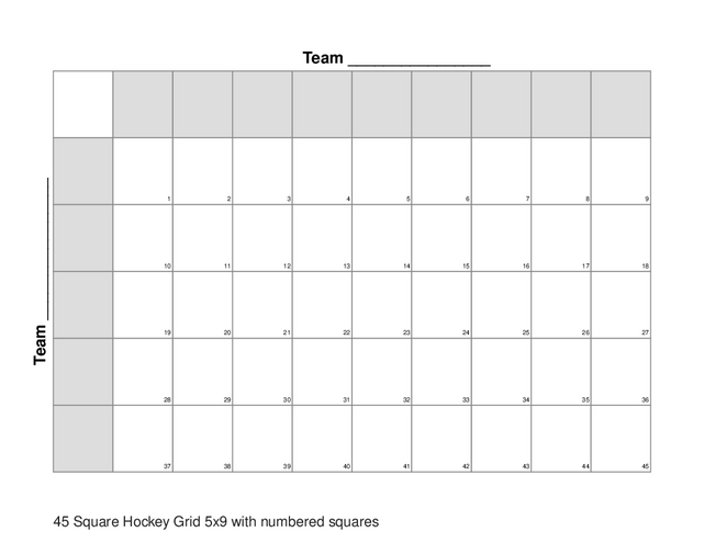 45 Square Hockey Grid 5x9 with numbered squares
