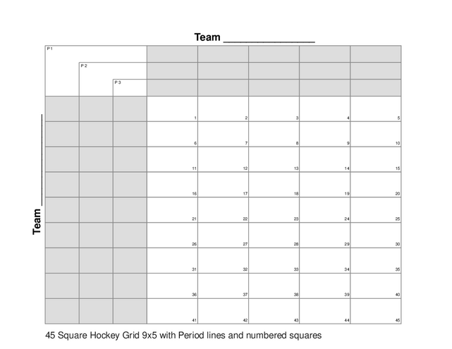 45 Square Hockey Grid 9x5 with Period lines and numbered squares