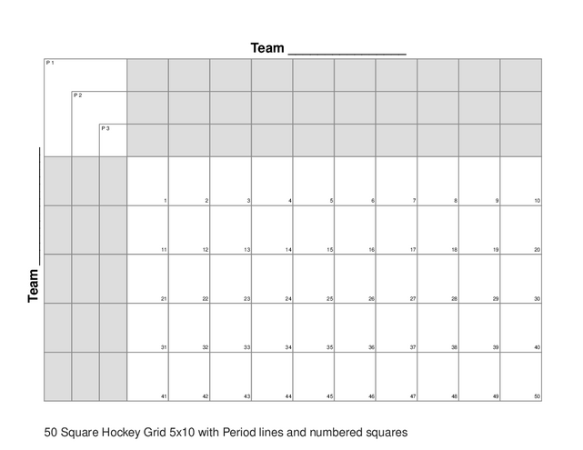 50 Square Hockey Grid 5x10 with Period lines and numbered squares
