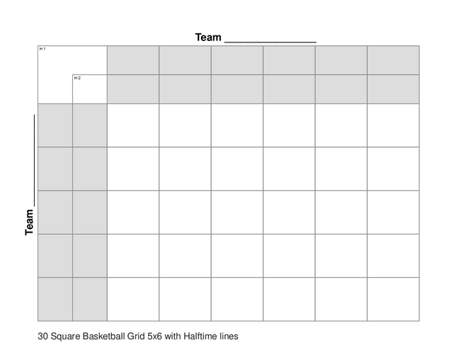30 Square Basketball Grid 5x6 with Halftime lines