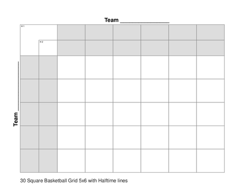 30 Square Basketball Grid 5x6 with Halftime lines