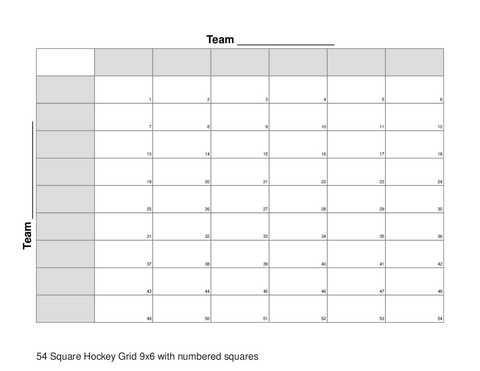 54 Square Hockey Grid 9x6 with numbered squares