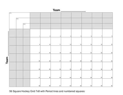56 Square Hockey Grid 7x8 with Period lines and numbered squares