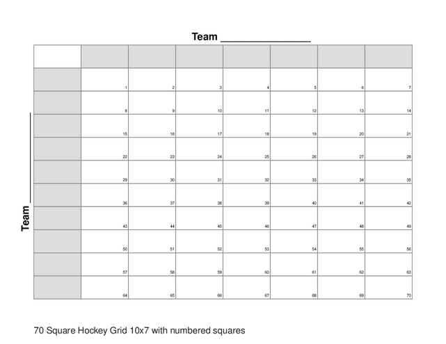 70 Square Hockey Grid 10x7 with numbered squares