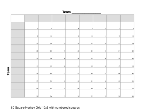 80 Square Hockey Grid 10x8 with numbered squares