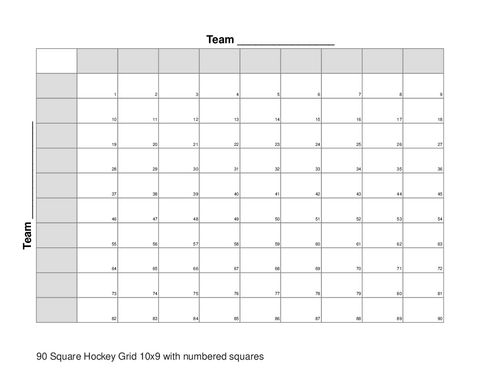90 Square Hockey Grid 10x9 with numbered squares