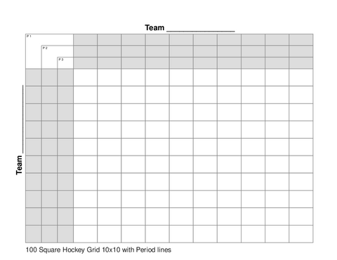 100 Square Hockey Grid 10x10 with Period lines