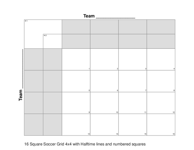 16 Square Soccer Grid 4x4 with Halftime lines and numbered squares
