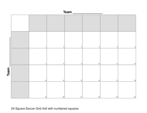 24 Square Soccer Grid 4x6 with numbered squares