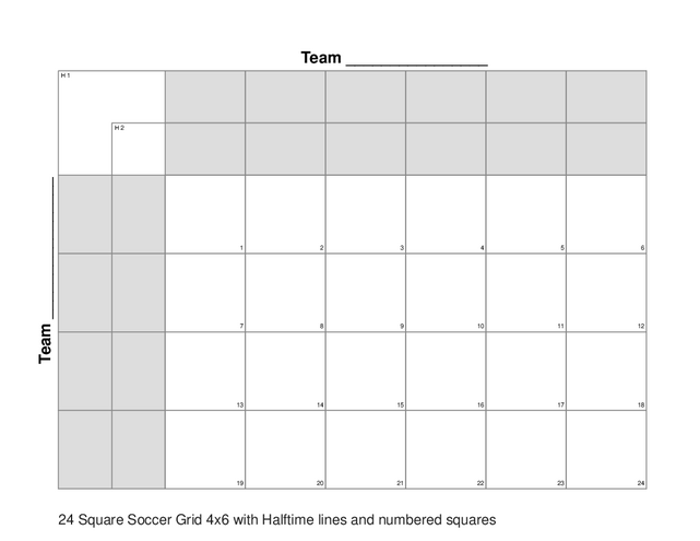 24 Square Soccer Grid 4x6 with Halftime lines and numbered squares