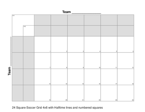 24 Square Soccer Grid 4x6 with Halftime lines and numbered squares
